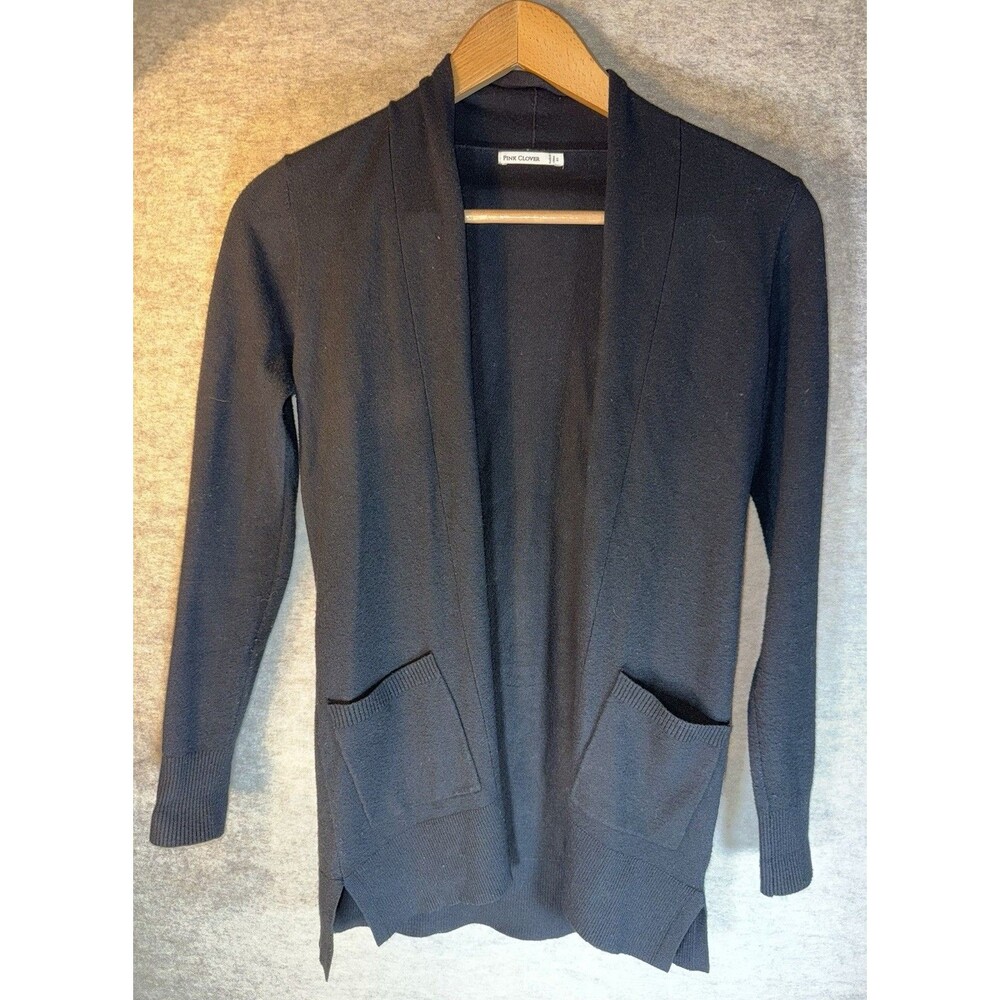 Pink Clover Women’s Size XS Black Open Front Cardigan Thick With Pockets